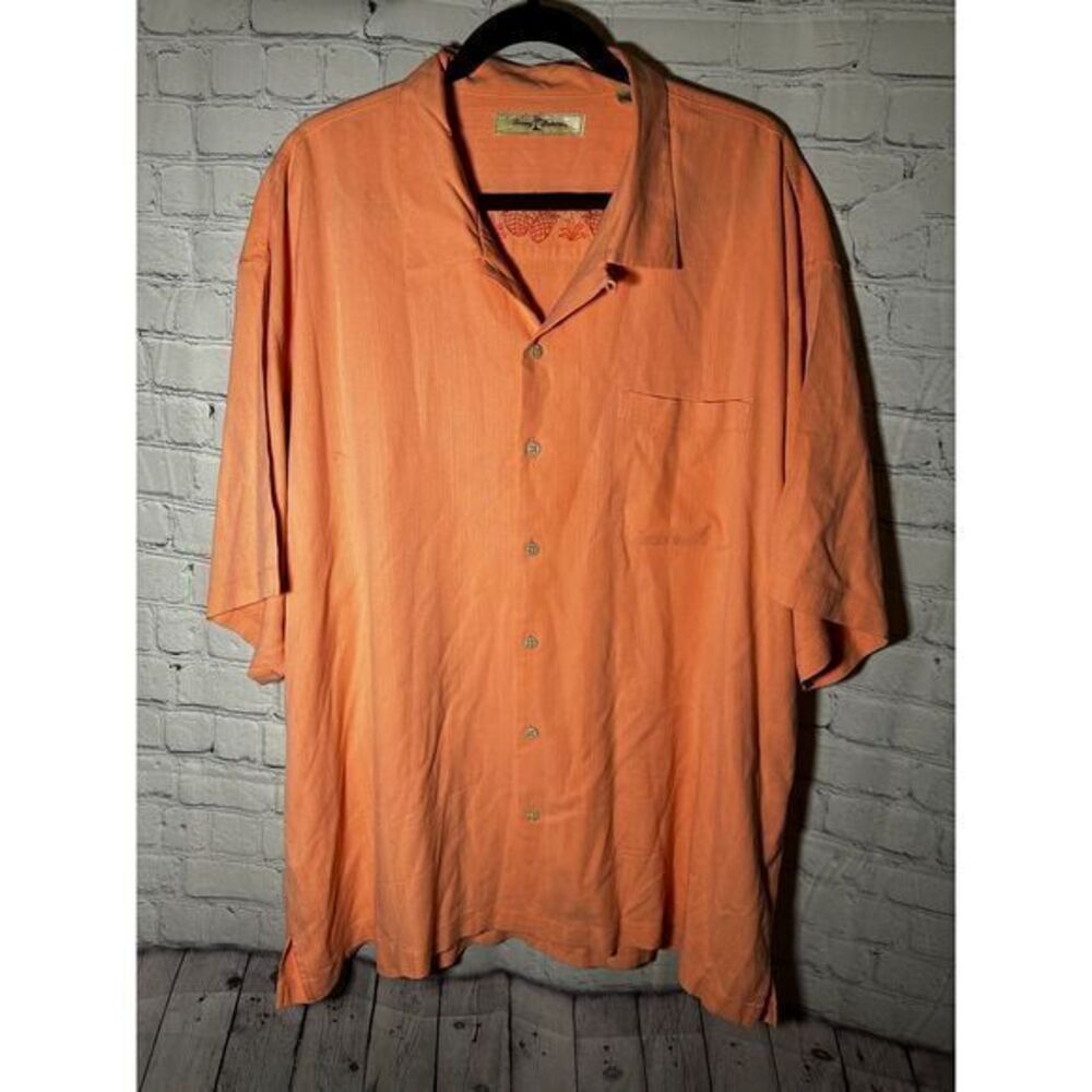 TOMMY BAHAMA MENS CORAL 100% SILK CAMP SHIRT - SZ XXL - EUC‎